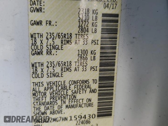 2017 Nissan Murano SL with VIN 5N1AZ2MG7HN159430, listed as a Copart auction lot 52067425 with 113,225 mi miles and Clean Title. Bid and sale history available at DreamBid. Image 13.