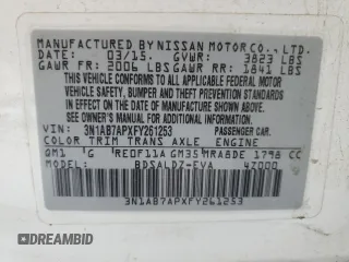 2015 Nissan Sentra SR with VIN 3N1AB7APXFY261253, listed as a Copart auction lot 55495525 with 159,865 mi miles and Clean Title. Bid and sale history available at DreamBid. Image 12.