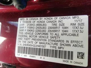 2018 Honda CR-V LX with VIN 2HKRW5H32JH401507, listed as a IAAI auction lot 41625389 with 147,359 mi miles. Bid and sale history available at carsss.com. Image 9.