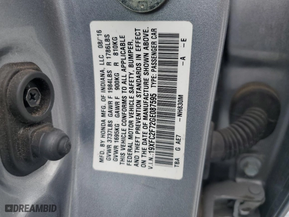 2016 Honda Civic Sedan EX with VIN 19XFC2F72GE087595, listed as a Copart auction lot 47802845 with 180,388 mi miles and Salvage Title. Bid and sale history available at carsss.com. Image 14.