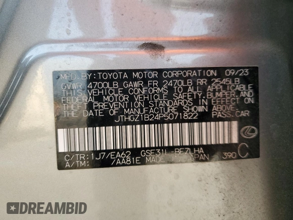2023 Lexus IS 350 F Sport with VIN JTHGZ1B24P5071822, listed as a Copart auction lot 54992915 with 17,833 mi miles and Salvage title. Bid and sale history available at DreamBid. Image 12.