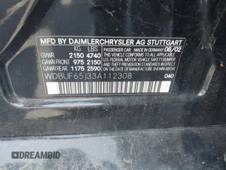 2003 Mercedes-Benz E-Class 3.2L with VIN WDBUF65J33A112308, listed as a IAAI auction lot 41871334 with 138,522 mi miles. Bid and sale history available at carsss.com. Image 9.
