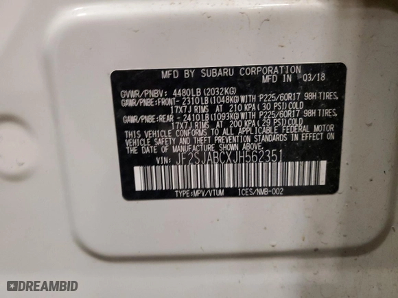 2018 Subaru Forester with VIN JF2SJABCXJH562351, listed as a Copart auction lot 49806555 with 0 mi miles and Non Repairable. Bid and sale history available at carsss.com. Image 12.