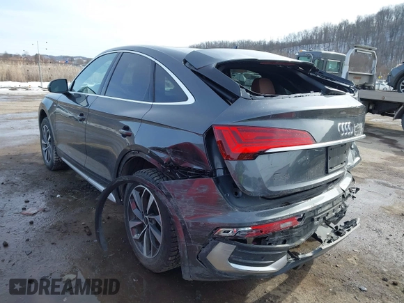 2022 Audi Q5 Sportback S line Premium Plus with VIN WA15AAFY9N2102196, listed as a IAAI auction lot 41458111 with 57,633 mi miles and . Bid and sale history available at DreamBid. Image 3.