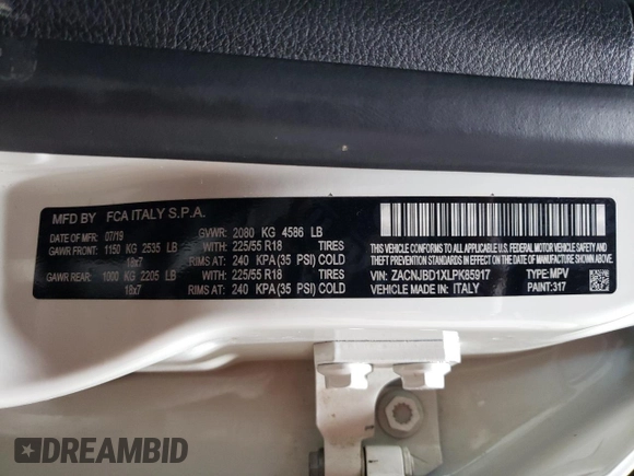 2020 Jeep Renegade Limited with VIN ZACNJBD1XLPK85917, listed as a Copart auction lot 47934555 with 61,049 mi miles and Salvage title. Bid and sale history available at DreamBid. Image 13.