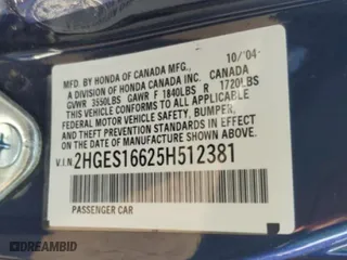 2005 Honda Civic Sdn LX SSRS with VIN 2HGES16625H512381, listed as a Copart auction lot 45058335 with 36,378 mi miles and Salvage Title. Bid and sale history available at carsss.com. Image 14.
