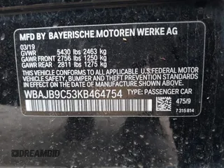 2019 BMW 5 Series M550i xDrive z VIN WBAJB9C53KB464754, wystawiony jako IAAI lot #42116407 z przebiegiem 156 418 mil mil oraz . Historia ofert i sprzedaży dostępna na DreamBid. Obrazek 9.