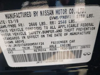 2019 Infiniti Q50 3.0t LUXE with VIN JN1EV7AR6KM591124, listed as a IAAI auction lot 41683686 with 66,529 mi miles. Bid and sale history available at carsss.com. Image 9.