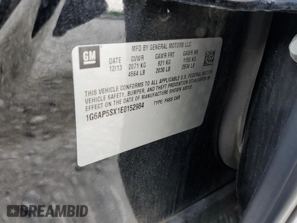 2014 Cadillac CTS RWD with VIN 1G6AP5SX1E0152984, listed as a Copart auction lot 55770565 with 95,040 mi miles and Clean Title. Bid and sale history available at DreamBid. Image 12.