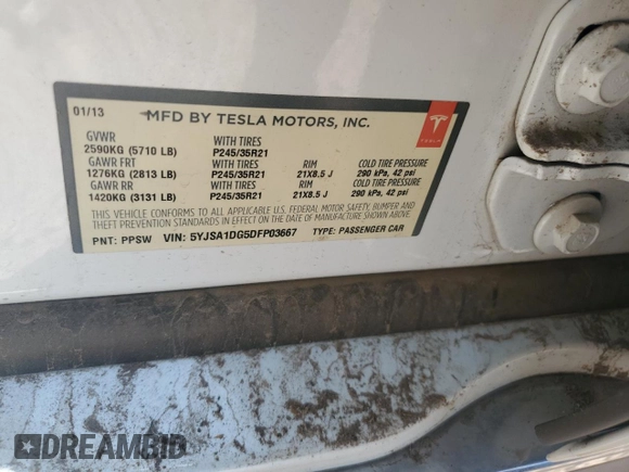 2013 Tesla Model S с VIN 5YJSA1DG5DFP03667, выставлен на аукционе Copart как лот 57685985 с пробегом 87 146 миль миль и Чистый • Clean title. История ставок и продаж доступна на DreamBid. Изображение 12.
