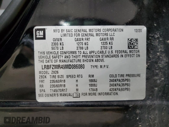 2021 Buick Envision Preferred with VIN LRBFZMR49MD086080, listed as a Copart auction lot 89330415 with 34,431 mi miles and Salvage Title. Bid and sale history available at carsss.com. Image 13.