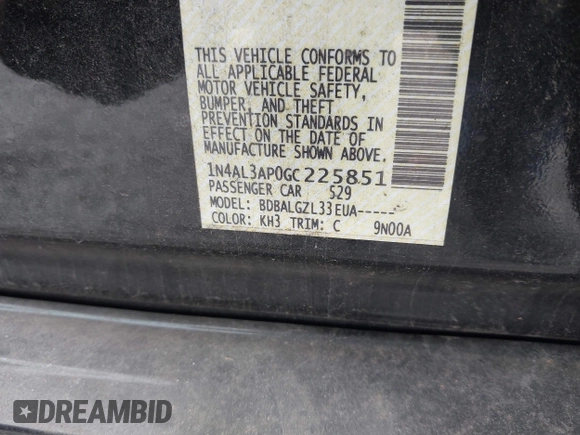 2016 Nissan Altima SV with VIN 1N4AL3AP0GC225851, listed as a IAAI auction lot 41662946 with 119,033 mi miles and . Bid and sale history available at DreamBid. Image 9.