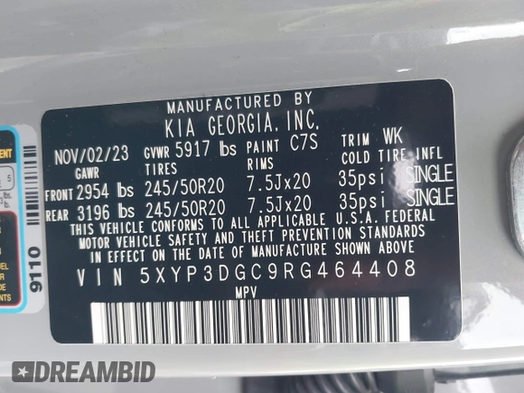 2024 Kia Telluride EX X-Line with VIN 5XYP3DGC9RG464408, listed as a IAAI auction lot 42289639 with 11,873 mi miles and . Bid and sale history available at DreamBid. Image 9.