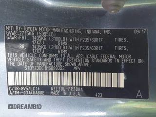 2017 Toyota Sienna XLE Auto Access Seat with VIN 5TDYZ3DC1HS888393, listed as a IAAI auction lot 41572093 with 95,290 mi miles. Bid and sale history available at carsss.com. Image 9.