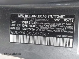 2018 Mercedes-Benz E 300 with VIN WDDZF4JBXJA477047, listed as a IAAI auction lot 42075763 with 62,843 mi miles and . Bid and sale history available at DreamBid. Image 9.