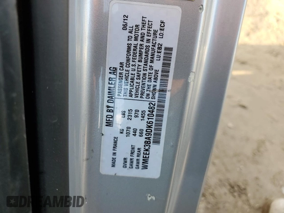 2013 Smart fortwo Passion с VIN WMEEK3BA9DK610482, выставлен на аукционе Copart как лот 74207324 с пробегом Не указан миль и На запчасти • Non repairable. История ставок и продаж доступна на DreamBid. Изображение 13.