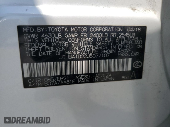 2018 Lexus IS 300 z VIN JTHBA1D22J5077107, wystawiony jako Copart lot #62941135 z przebiegiem 44 754 mil mil oraz Szkoda całkowita • Salvage title. Historia ofert i sprzedaży dostępna na DreamBid. Obrazek 12.