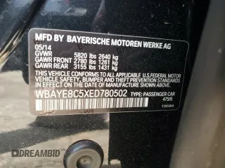 2014 BMW 7 Series ALPINA B7 with VIN WBAYE8C5XED780502, listed as a Copart auction lot 57492125 with 118,978 mi miles and Clean title. Bid and sale history available at DreamBid. Image 12.