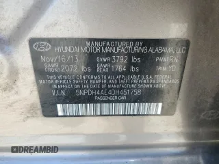 2013 Hyundai Elantra GLS with VIN 5NPDH4AE4DH451758, listed as a Copart auction lot 60124935 with 164,784 mi miles and Salvage title. Bid and sale history available at DreamBid. Image 12.