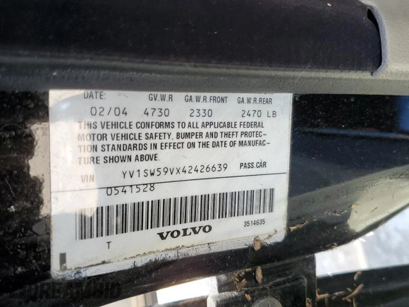 2004 Volvo V70 with VIN YV1SW59VX42426639, listed as a Copart auction lot 74291564 with 0 mi miles and Salvage Title. Bid and sale history available at carsss.com. Image 13.