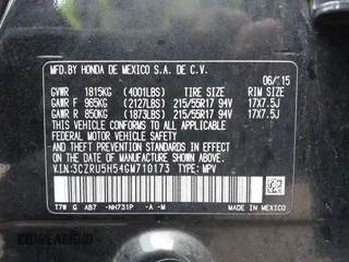 2016 Honda HR-V EX with VIN 3CZRU5H54GM710173, listed as a IAAI auction lot 41705088 with 217,693 mi miles. Bid and sale history available at carsss.com. Image 9.