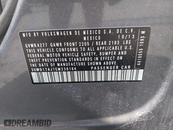 2014 Volkswagen Jetta SE z VIN 3VWD17AJ1EM238164, wystawiony jako IAAI lot #42672236 z przebiegiem 126 098 mil mil oraz . Historia ofert i sprzedaży dostępna na DreamBid. Obrazek 9.