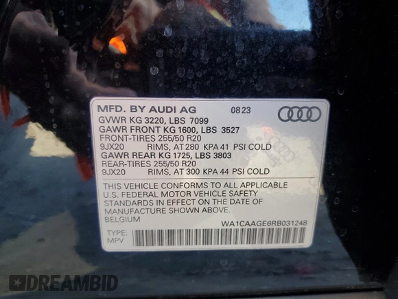 2024 Audi Q8 e-tron Sportback S line Premium Plus z VIN WA1CAAGE6RB031248, wystawiony jako Copart lot #82036714 z przebiegiem 7 671 mil mil oraz Szkoda całkowita • Salvage title. Historia ofert i sprzedaży dostępna na DreamBid. Obrazek 13.