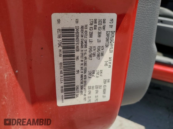 2005 Dodge Durango SXT with VIN 1D4HB38N65F614038, listed as a Copart auction lot 63580585 with 301,673 mi miles and Salvage title. Bid and sale history available at DreamBid. Image 12.