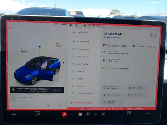2024 Tesla Model Y Long Range with VIN 7SAYGDEE6RA242980, listed as a IAAI auction lot 40121685 with 9,126 mi miles and . Bid and sale history available at DreamBid. Image 19.