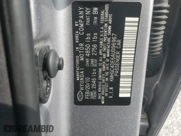 2010 Hyundai Genesis with VIN KMHGC4DE6AU096967, listed as a Copart auction lot 74145044 with 0 mi miles and Non Repairable. Bid and sale history available at carsss.com. Image 13.