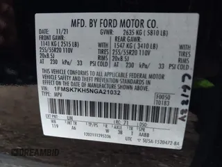2022 Ford Explorer ST-Line z VIN 1FMSK7KH5NGA21032, wystawiony jako IAAI lot #42212415 z przebiegiem 49 034 mil mil oraz . Historia ofert i sprzedaży dostępna na DreamBid. Obrazek 9.