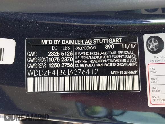 2018 Mercedes-Benz E 300 with VIN WDDZF4JB6JA376412, listed as a IAAI auction lot 42298940 with 59,973 mi miles and . Bid and sale history available at DreamBid. Image 9.