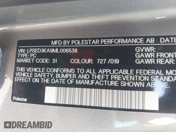 2021 Polestar 2 Launch Edition z VIN LPSED3KA9ML006538, wystawiony jako IAAI lot #42007080 z przebiegiem 45 440 mil mil oraz . Historia ofert i sprzedaży dostępna na DreamBid. Obrazek 9.