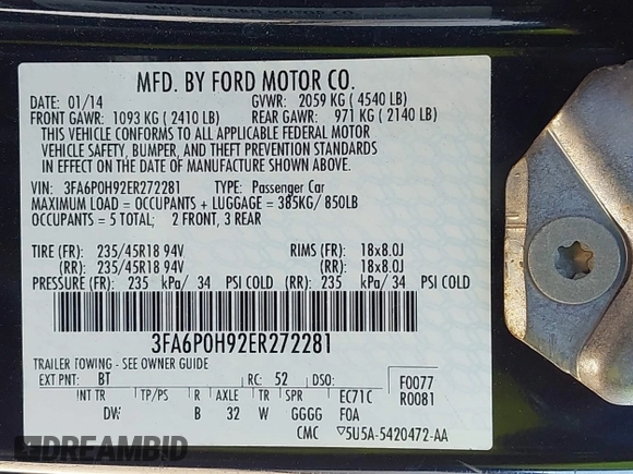 2014 Ford Fusion SE with VIN 3FA6P0H92ER272281, listed as a IAAI auction lot 41834915 with 151,004 mi miles. Bid and sale history available at carsss.com. Image 9.