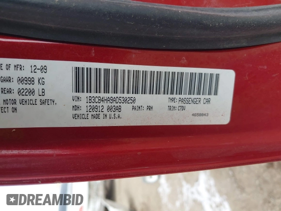 2010 Dodge Caliber SXT with VIN 1B3CB4HA9AD530250, listed as a IAAI auction lot 41624270 with 148,003 mi miles and . Bid and sale history available at DreamBid. Image 9.