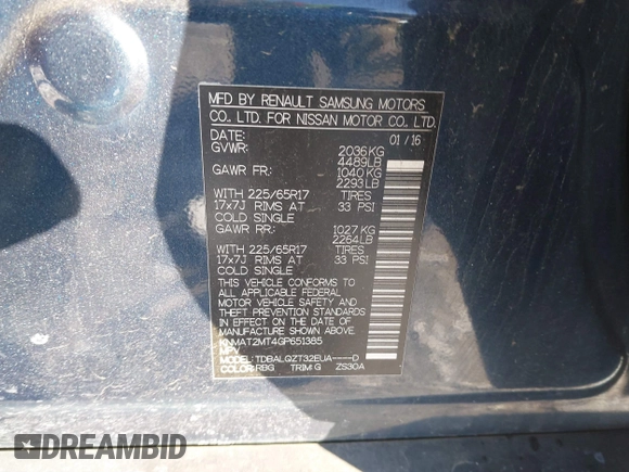 2016 Nissan Rogue S with VIN KNMAT2MT4GP651385, listed as a IAAI auction lot 41260834 with 120,932 mi miles and . Bid and sale history available at DreamBid. Image 9.