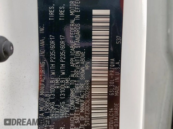 2020 Toyota Sienna XLE Auto Access Seat with VIN 5TDYZ3DC5LS029848, listed as a Copart auction lot 62302005 with 73,471 mi miles and Salvage title. Bid and sale history available at DreamBid. Image 13.
