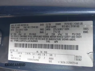 2020 Ford Escape S с VIN 1FMCU0F61LUC62065, выставлен на аукционе IAAI как лот 42442092 с пробегом 47 802 миль миль и . История ставок и продаж доступна на DreamBid. Изображение 9.