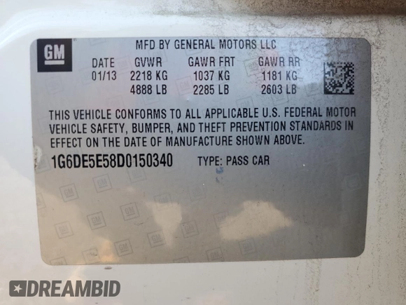 2013 Cadillac CTS Luxury with VIN 1G6DE5E58D0150340, listed as a Copart auction lot 48516525 with 106,972 mi miles and Salvage Title. Bid and sale history available at carsss.com. Image 13.