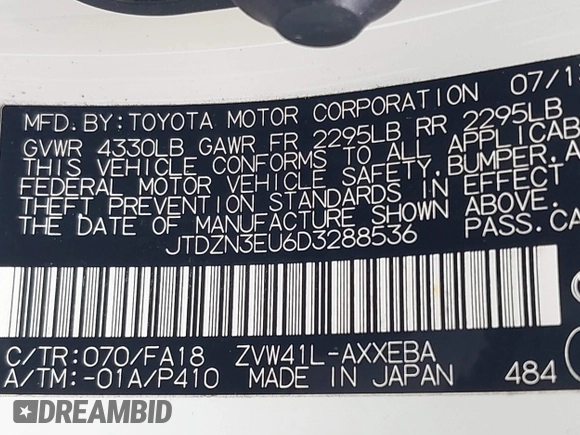 2013 Toyota Prius Two with VIN JTDZN3EU6D3288536, listed as a IAAI auction lot 42139732 with 228,673 mi miles and . Bid and sale history available at carsss.com. Image 9.