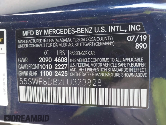 2020 Mercedes-Benz C 300 with VIN 55SWF8DB2LU323828, listed as a IAAI auction lot 42240835 with 74,213 mi miles and . Bid and sale history available at DreamBid. Image 9.
