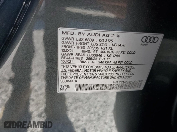 2015 Audi Q7 3.0T S line Prestige with VIN WA1DGAFE0FD012991, listed as a Copart auction lot 46693545 with 154,427 mi miles and Salvage Title. Bid and sale history available at carsss.com. Image 13.