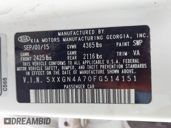 2015 Kia Optima EX с VIN 5XXGN4A70FG514151, выставлен на аукционе IAAI как лот 41746671 с пробегом 126 597 миль миль и . История ставок и продаж доступна на DreamBid. Изображение 9.