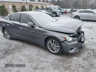 2021 Infiniti Q50 Luxe with VIN JN1EV7BR6MM751536, listed as a IAAI auction lot 41614078 with 51,606 mi miles and . Bid and sale history available at carsss.com. Image 1.