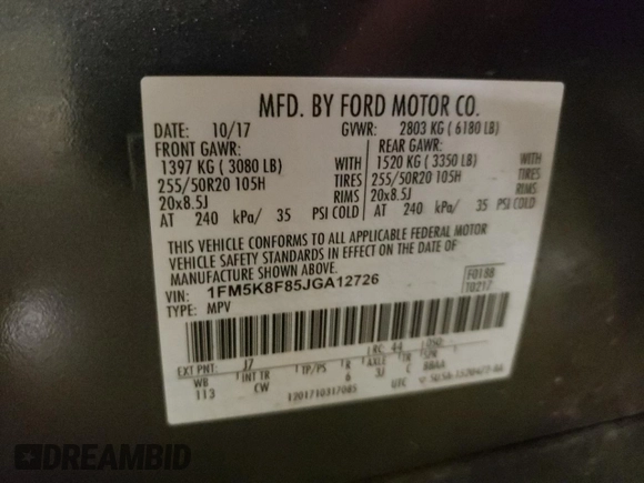 2018 Ford Explorer Limited with VIN 1FM5K8F85JGA12726, listed as a Copart auction lot 59895925 with 199,422 mi miles and Salvage title. Bid and sale history available at DreamBid. Image 13.