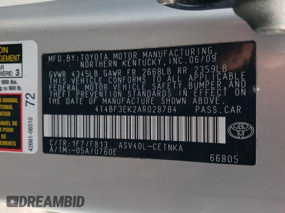 2010 Toyota Camry with VIN 4T4BF3EK2AR028784, listed as a Copart auction lot 48935945 with 276,807 mi miles and Salvage Title. Bid and sale history available at carsss.com. Image 15.