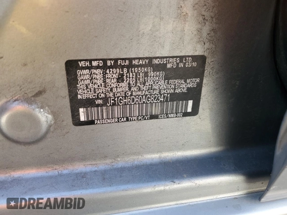 2010 Subaru Impreza Outback Special Sports z VIN JF1GH6D60AG823471, wystawiony jako Copart lot #45240745 z przebiegiem 155 287 mil mil oraz Szkoda całkowita • Salvage title. Historia ofert i sprzedaży dostępna na DreamBid. Obrazek 13.