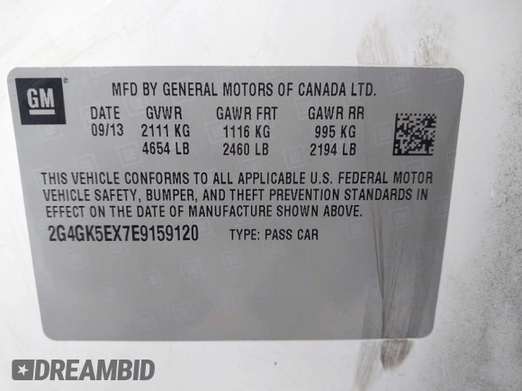 2014 Buick Regal with VIN 2G4GK5EX7E9159120, listed as a IAAI auction lot 42137110 with 188,332 mi miles. Bid and sale history available at carsss.com. Image 9.