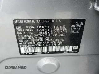 2022 Honda HR-V EX with VIN 3CZRU6H56NM747972, listed as a Copart auction lot 47858685 with 28,402 mi miles and Salvage Title. Bid and sale history available at carsss.com. Image 13.