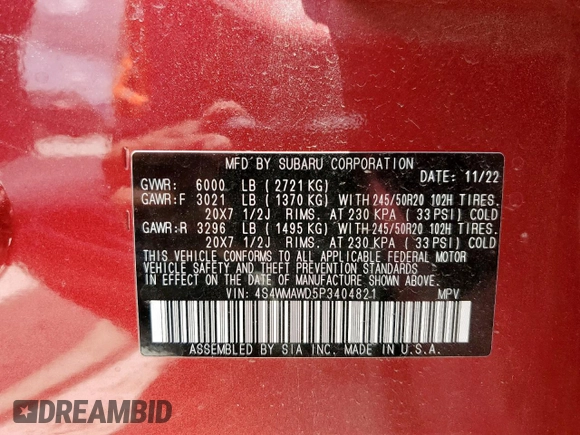 2023 Subaru Ascent Touring с VIN 4S4WMAWD5P3404821, выставлен на аукционе Copart как лот 62174895 с пробегом 34 289 миль миль и Чистый • Clean title. История ставок и продаж доступна на DreamBid. Изображение 13.